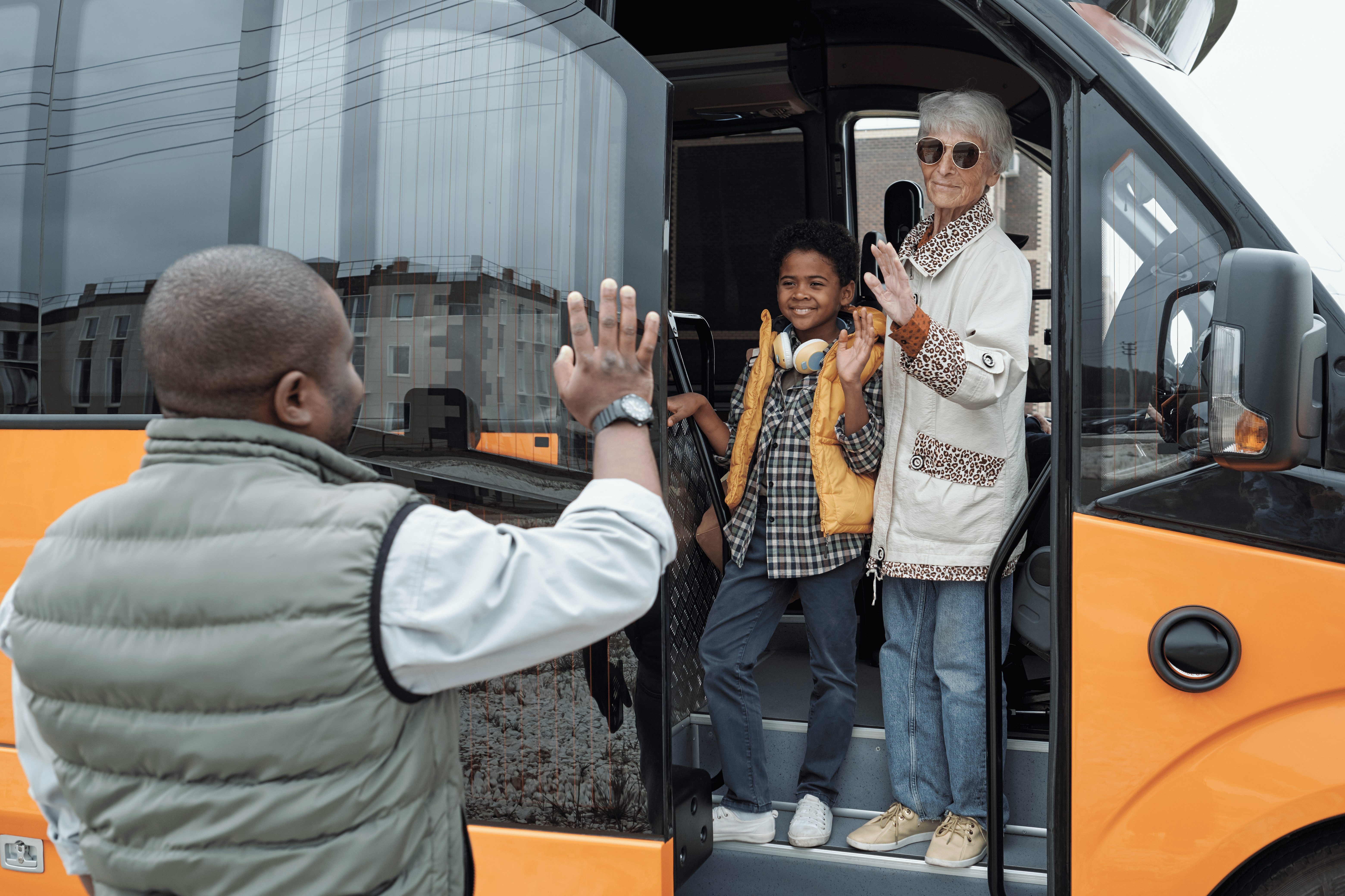 Students boarding a safe school taxi near Newark